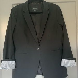 Black long and lean fit washable wool blend blazer